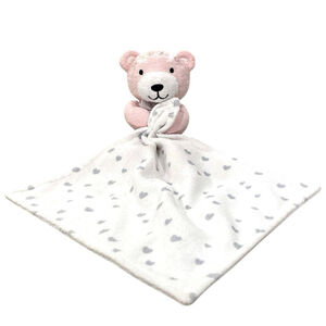 Wendy Bellissimo Girls Pink Bear Lovey Plush Gray Hearts Embroidered Flowers 14”